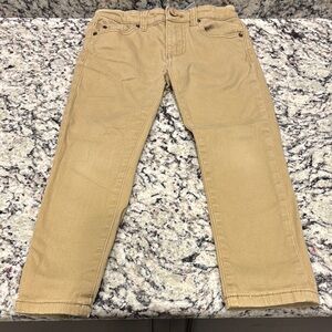 “Lucky Brand” Boys Tan Jeans, Very Soft, Size 5, Adjustable Waist, Zipper, Snap